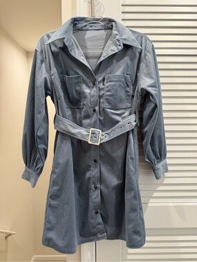 Dkny Light Blue Corduroy Shirt Dress with Belt